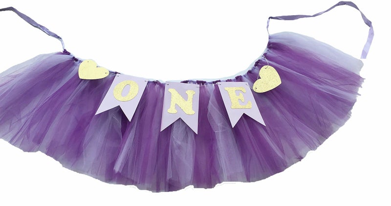 Alemon Purple 1st Birthday Baby Tutu for High Chair Decoration and ""ONE"" Pennant Mermaid Happy Birthday for Highchair - Image 2